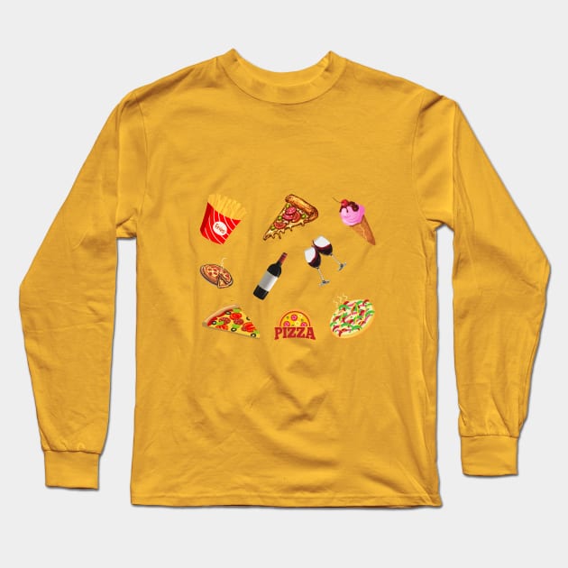 Pizza, Wine, Ice Cream and French Fries Set Designs Value Pack Long Sleeve T-Shirt by IlanaArt